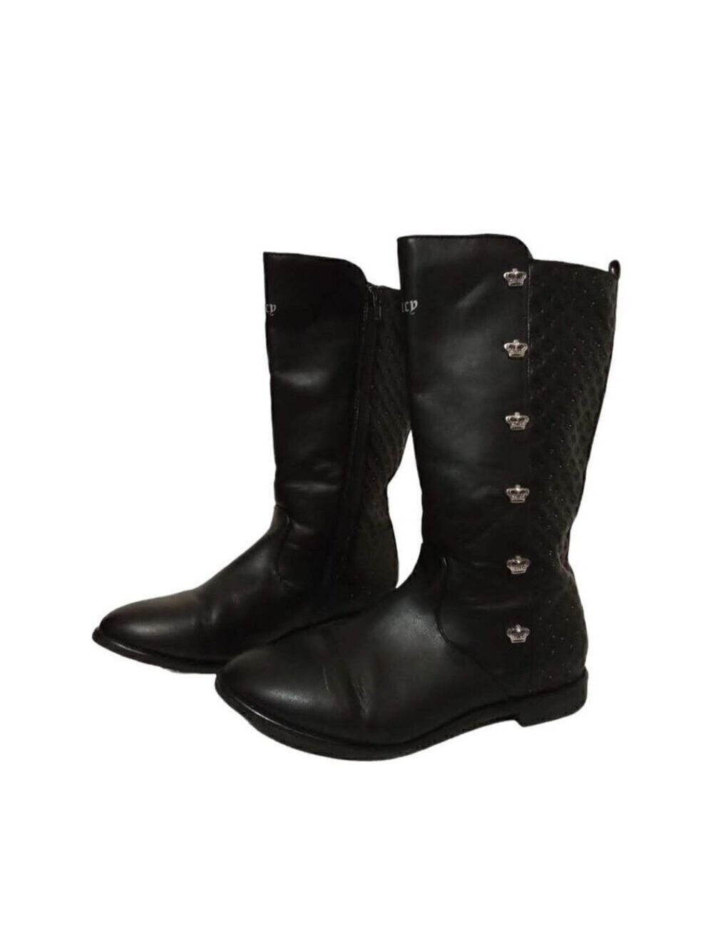 Juicy Couture Youth Girls Faux Leather Quilted Riding Boots Sz 5M